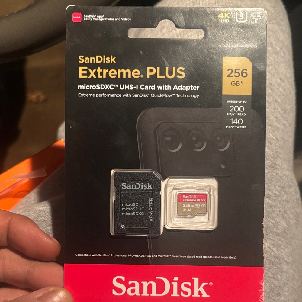 SanDisk Extreme PLUS 256GB microSDXC UHS-I Card with Adapter - Black and Red
